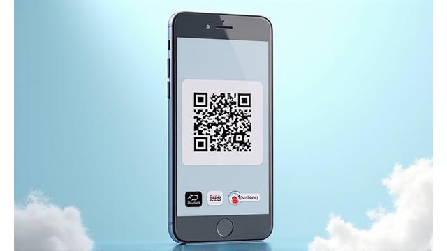 Illustration d'un smartphone affichant un QR code géant avec les logos de l'App Store et Google Play en dessous, invitant au téléchargement.